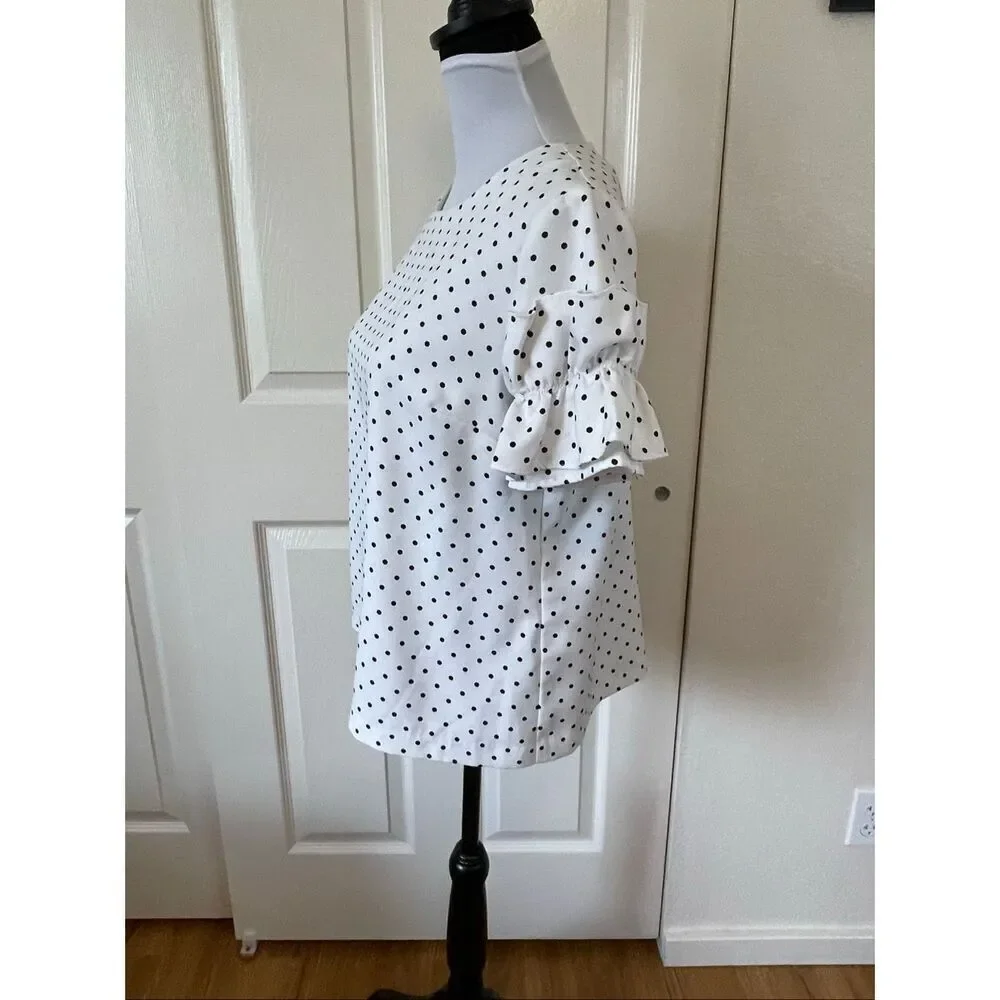 Banana Republic Polka Dot Ruffle Puff Sleeve Shirt Black And White Size Petite M